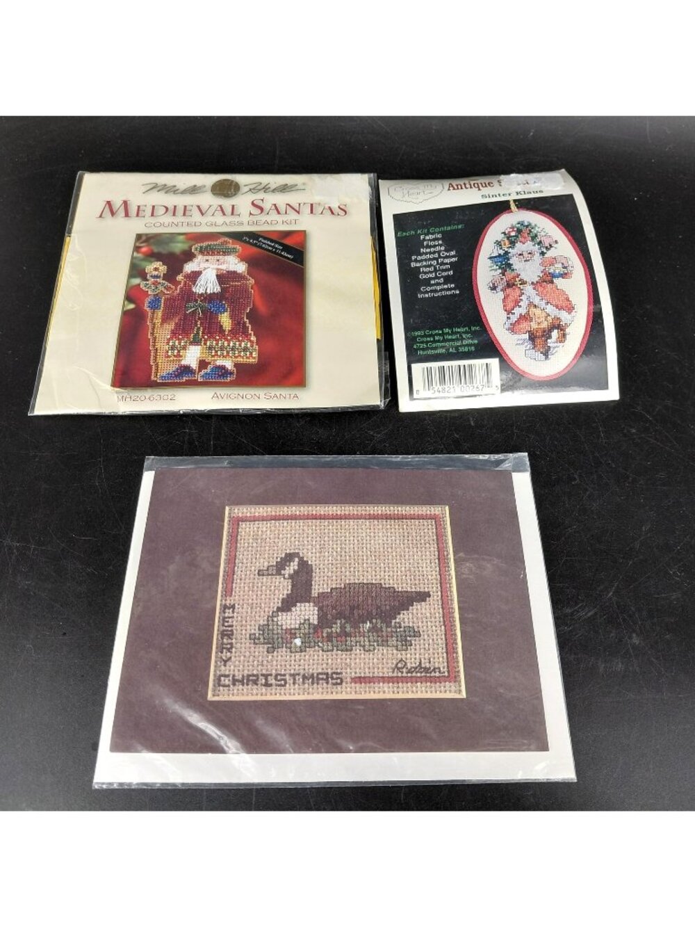 Vintage Christmas Cross Stitch Kits Lot 3 Santa Canadian Goose Craft Ornaments